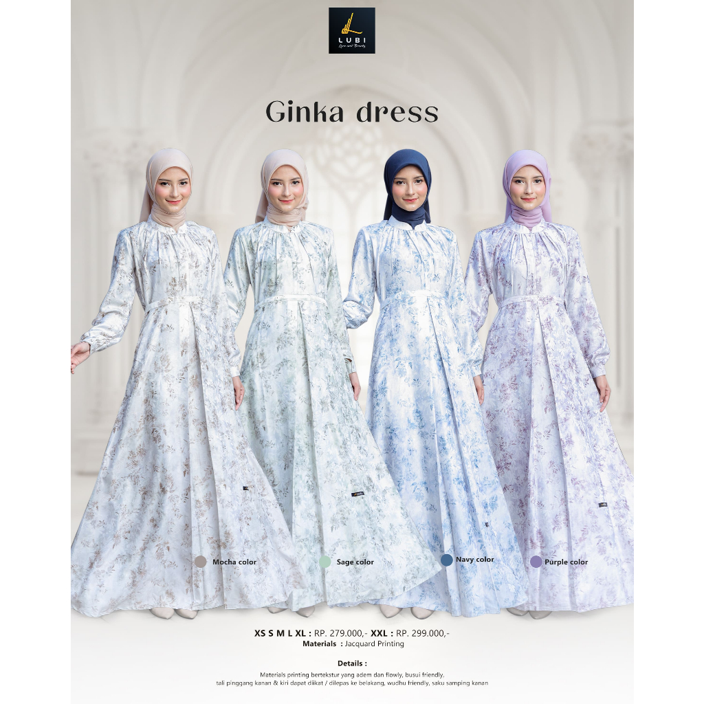 𝐆𝐈𝐍𝐊𝐀 𝐃𝐑𝐄𝐒𝐒 LUBI Baju Gamis Dress Wanita Motif Gamis Dewasa Dress Wanita Muslim Dres Kondangan Simpl