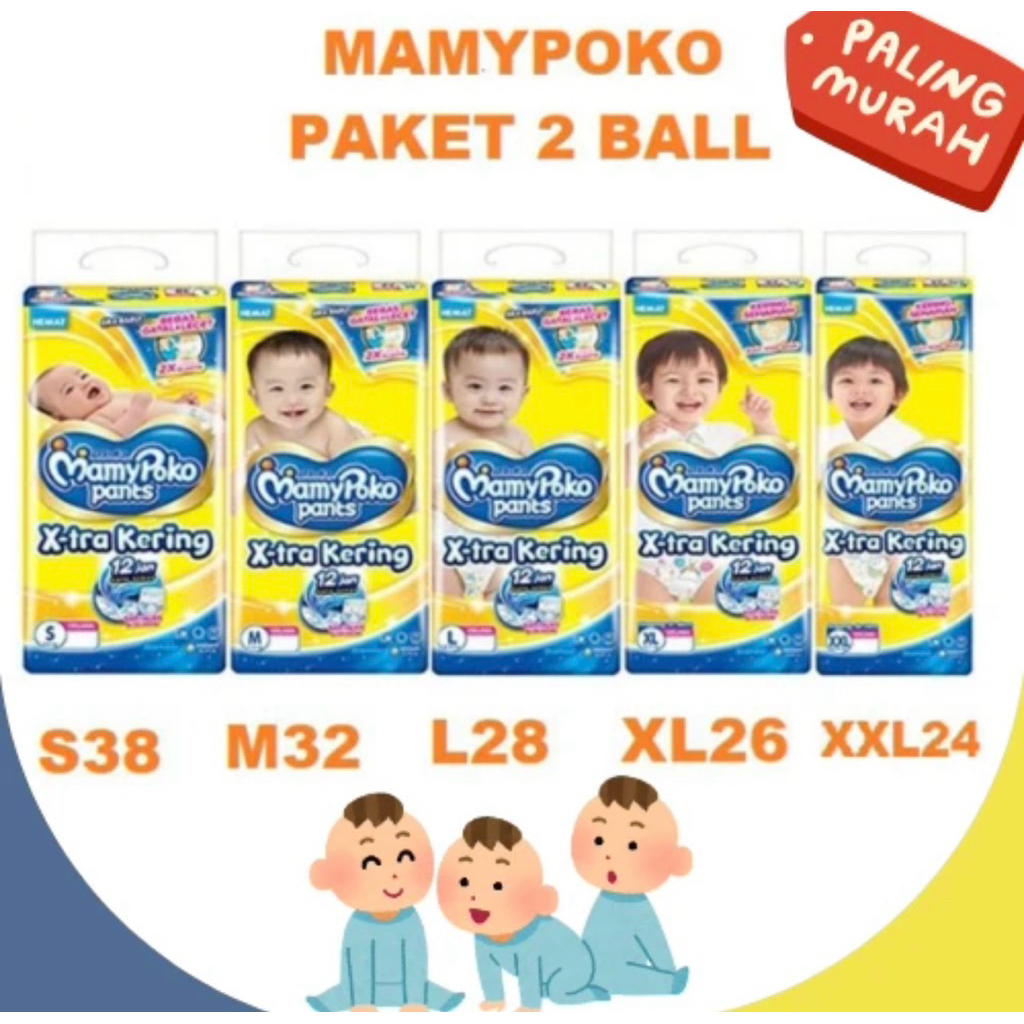 Pampers Mamypoko X-tra kering size S38 / M32 / L28 Kartonan (Tanpa karton)