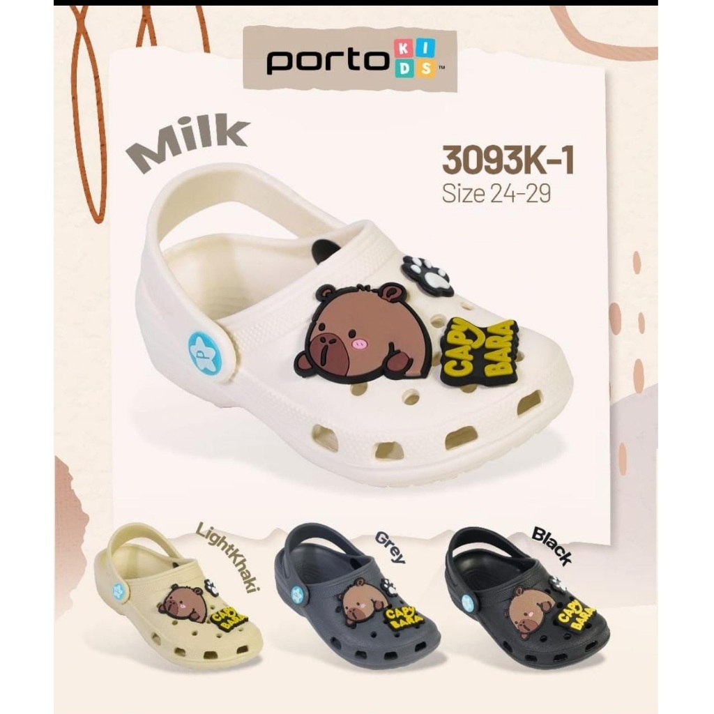 Sandal Sepatu Anak Laki-laki Clog Capy Bara Sendal EVA Balita 2-4 tahun Tali Belakang Porto 3093K-1