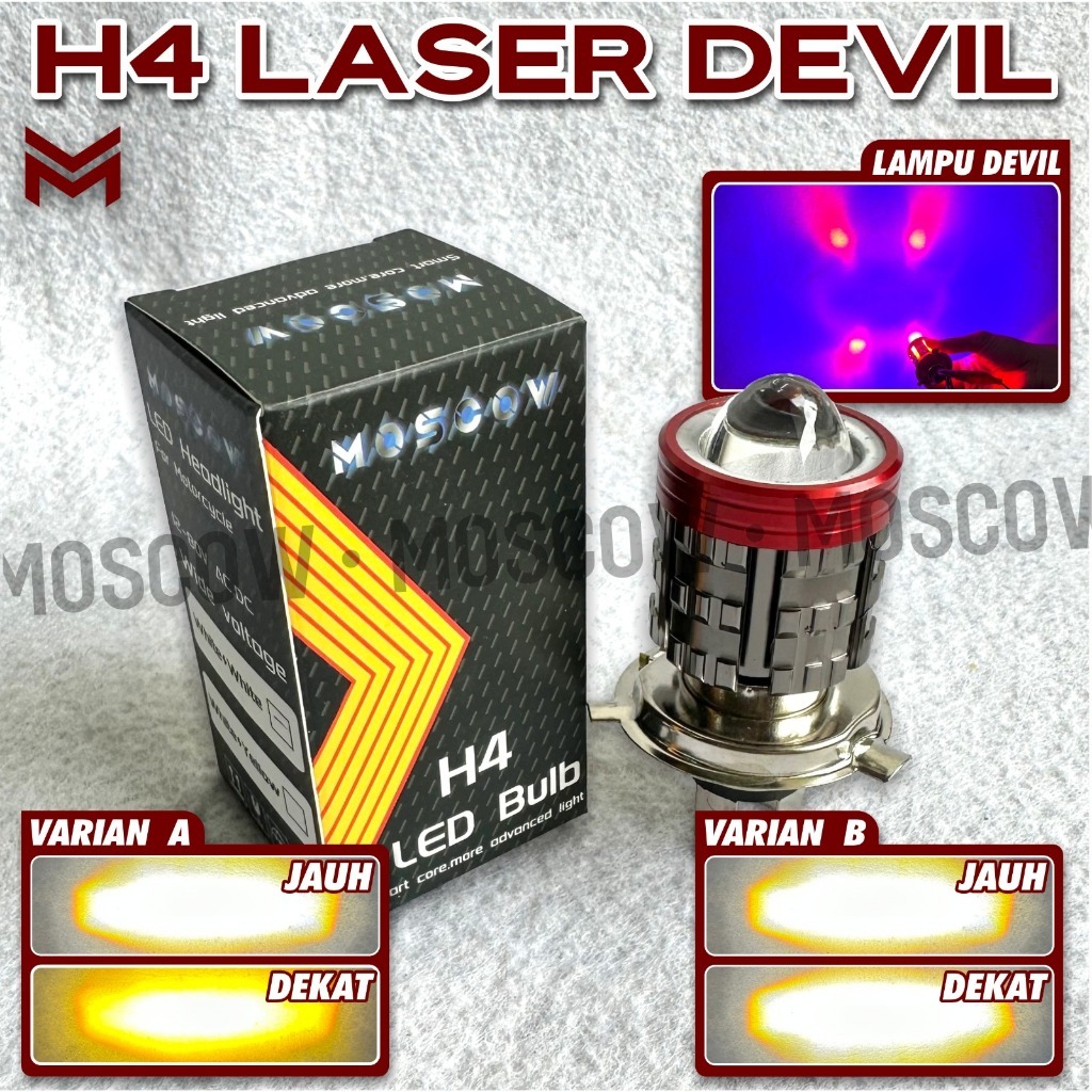 LAMPU DEPAN MODEL LED H4 LASER HIGH LOW STEEL GUN CANON LASER DEVIL EYE FLASH KEDIP LED SOCKET H4 KA