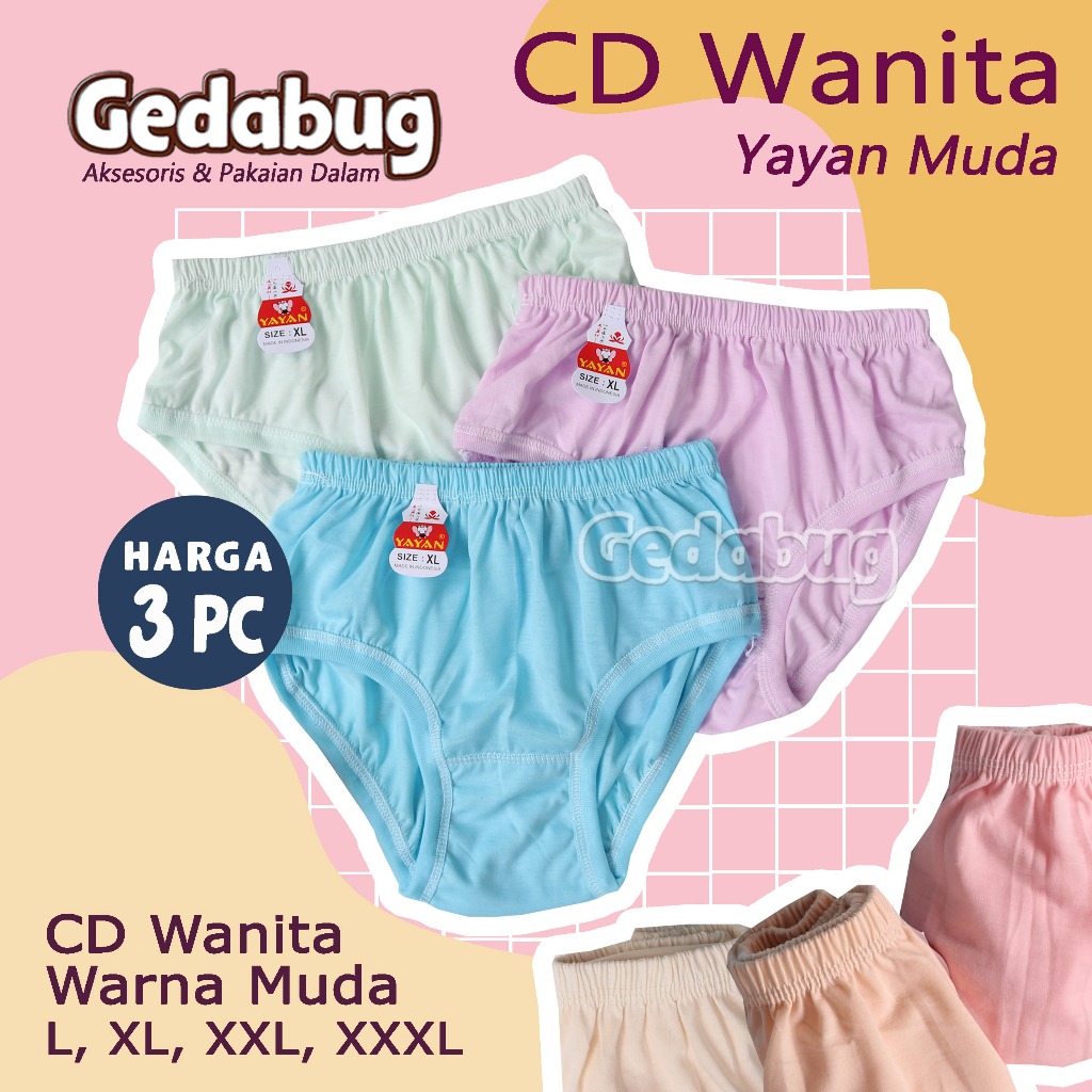 3 pcs - Celana Dalam Wanita Yayan Warna Muda CD Perempuan Dewasa Lembut Nyaman Termurah
