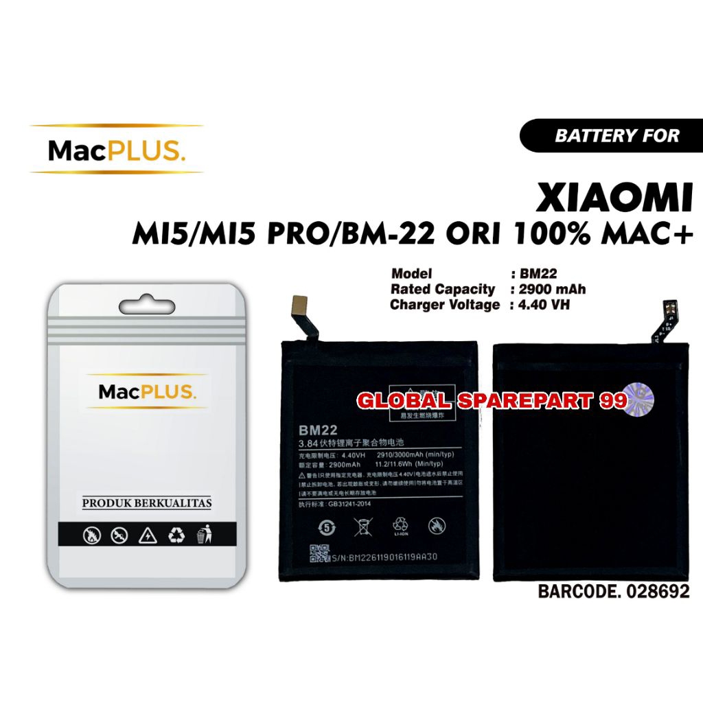 BATERAI (BM-22) XIAOMI MI 5 / MI 5 PRO ORI 100% MAC+ BATERAI BATTERY BATRE
