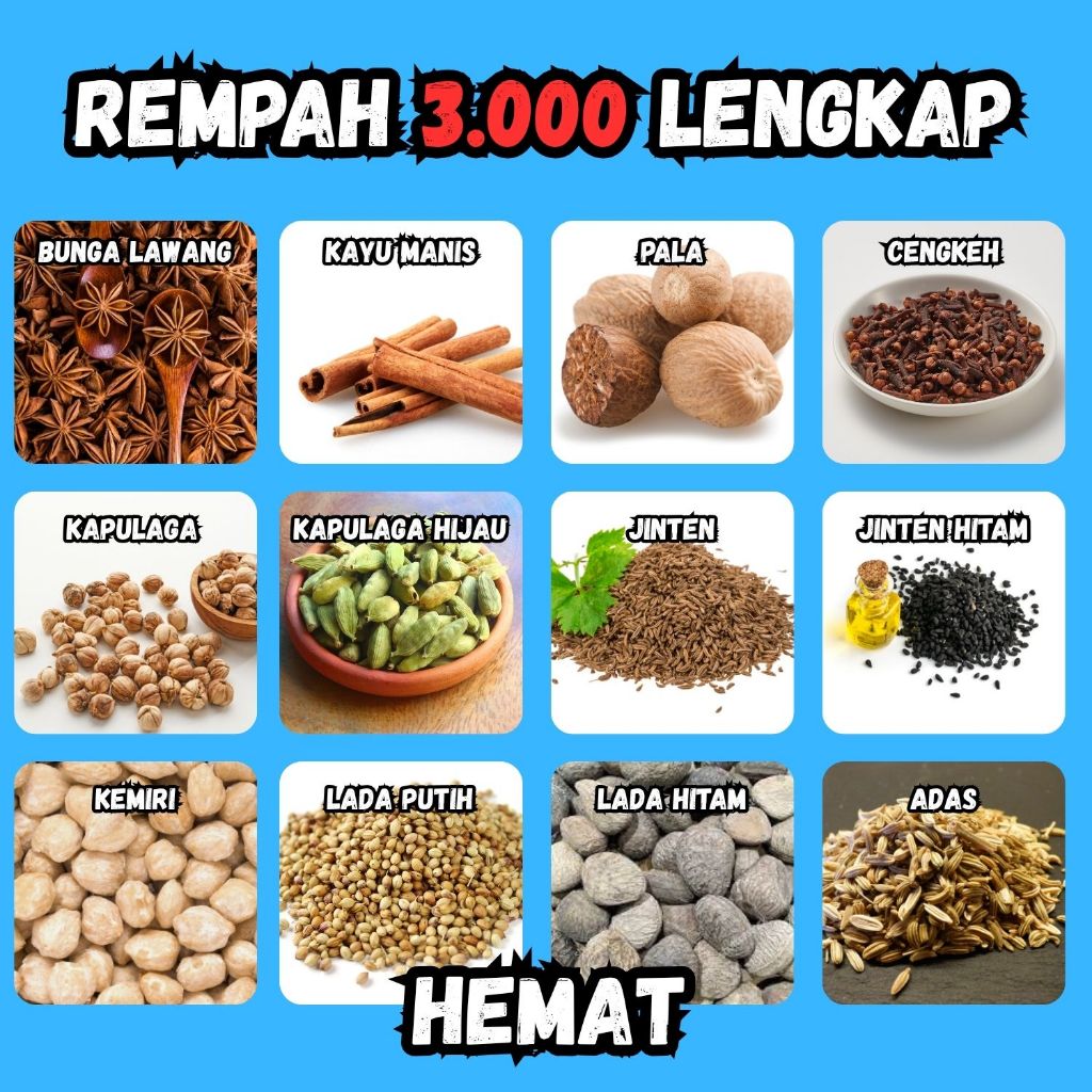 

HEMAT!!Bumbu Dapur Aneka Rempah Lengkap Kayu manis Kemiri Ketumbar Lada hitam Jinten Habbatussauda Kapulaga