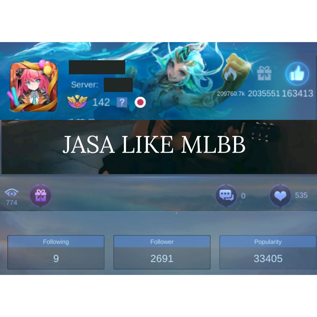 Jasa Software Like profil, charisma, like album, followers mlbb