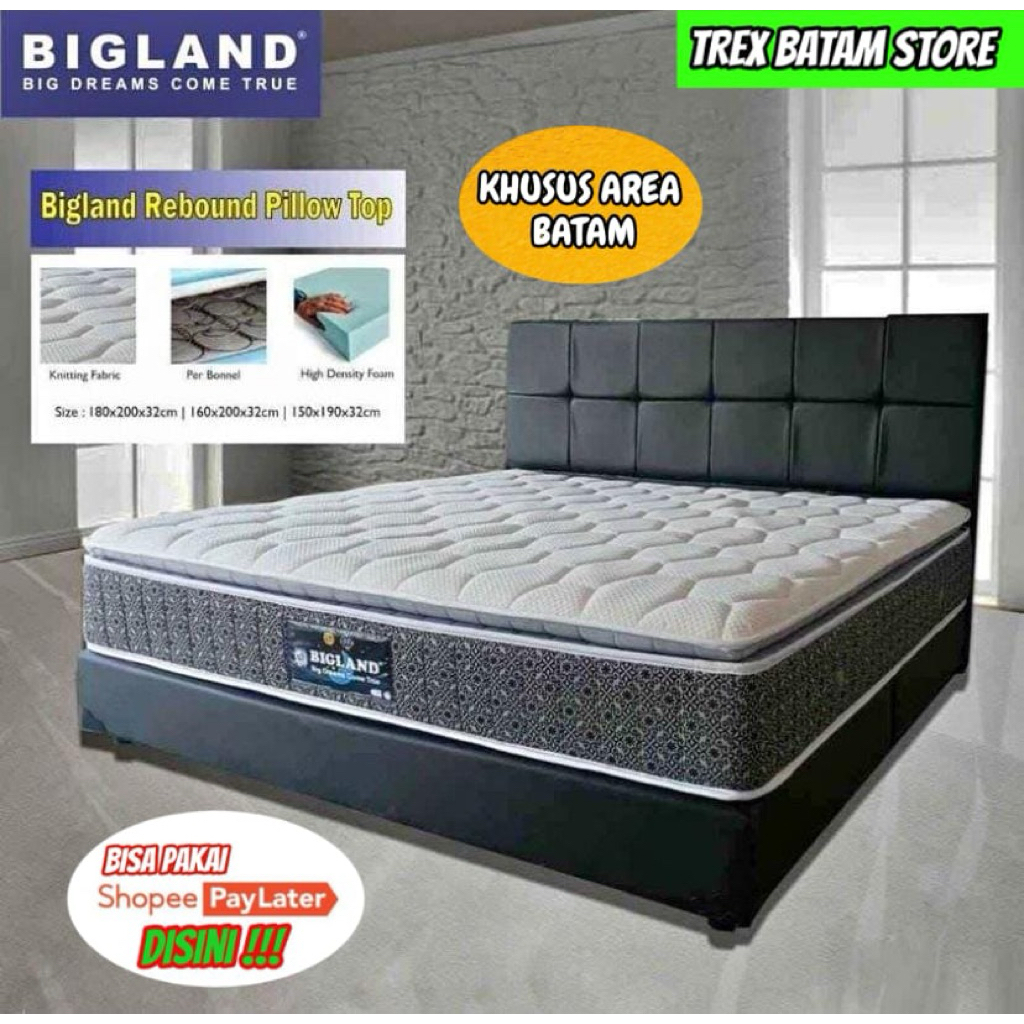 BIGLAND SPRINGBED WITH REBOUND PILLOW TOP UK 180 X 200 TABEL 32 CM  [ BATAM ]