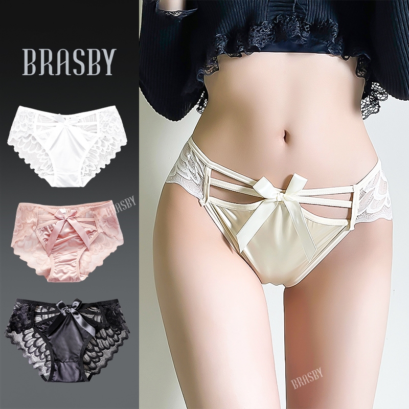 Brasby (3PCS) Celana Dalam Wanita Seksi Premium Bahan Brokat CD g string wanita transparan tali samp