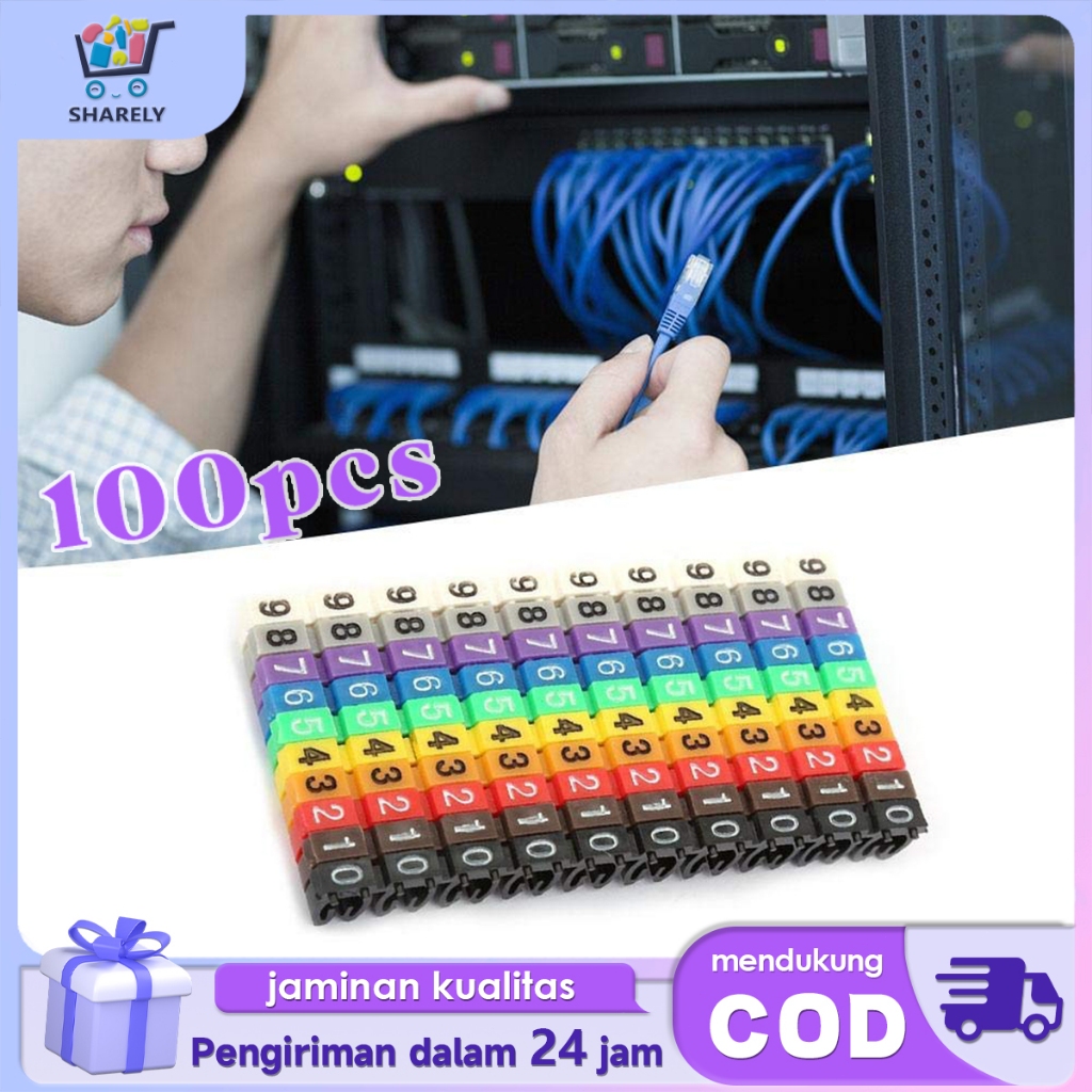 Label Kabel 100pcs C Type Plastic Cable Marking Label Penanda Nomor Kabel Marker Kabel Jaringan