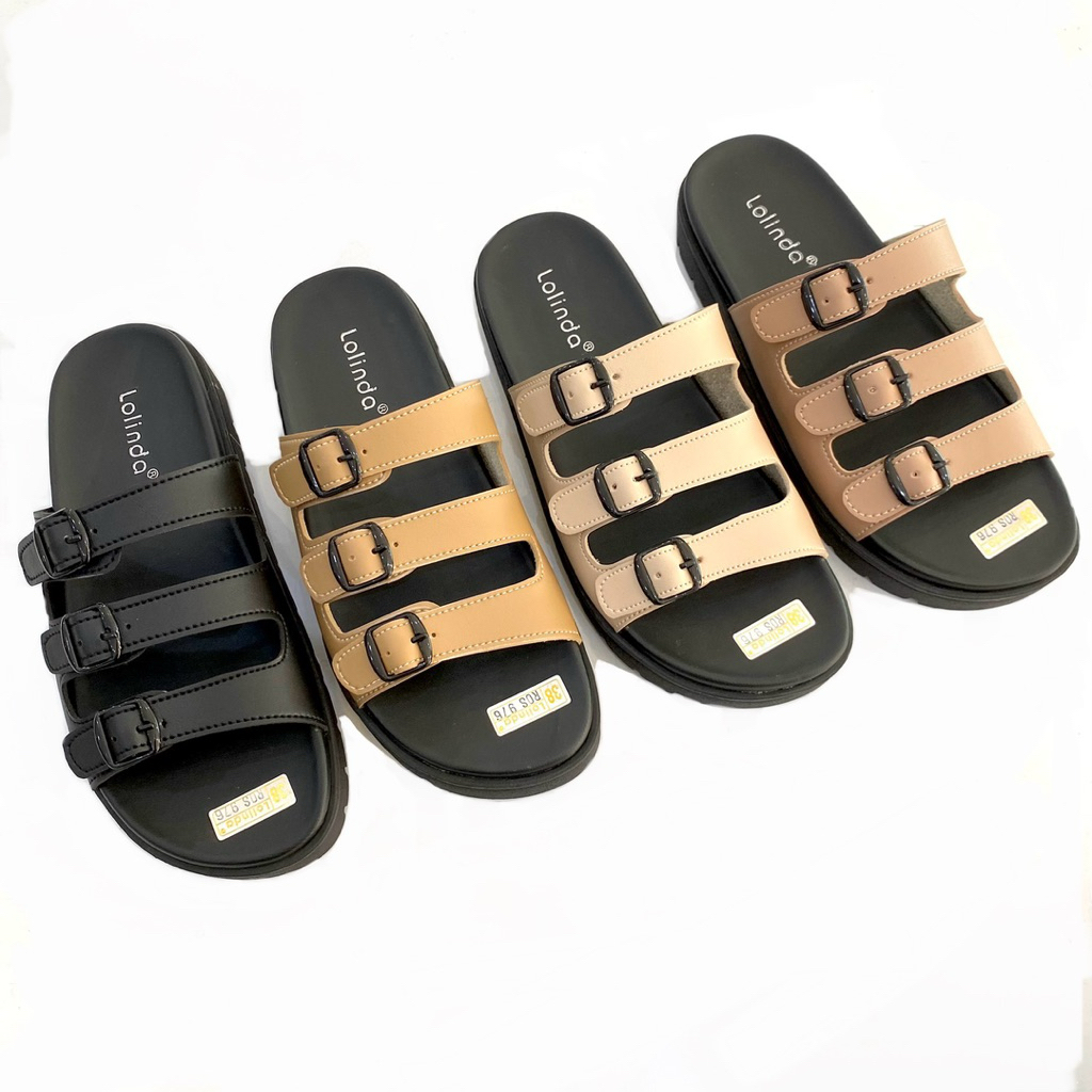 LOLINDA Sandal Wanita Platform Kulit Casual Terbaru Lolinda Sendal Slop Flat Trendy Kekinian ROS 976