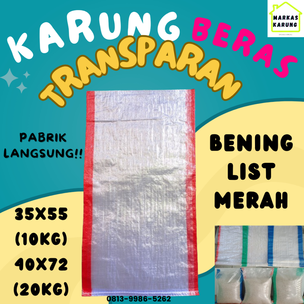 Karung Transparan List Merah Karung Bening Karung Beras STOCK BANYAK Jakarta 5kg 10kg 20kg 25kg 50kg