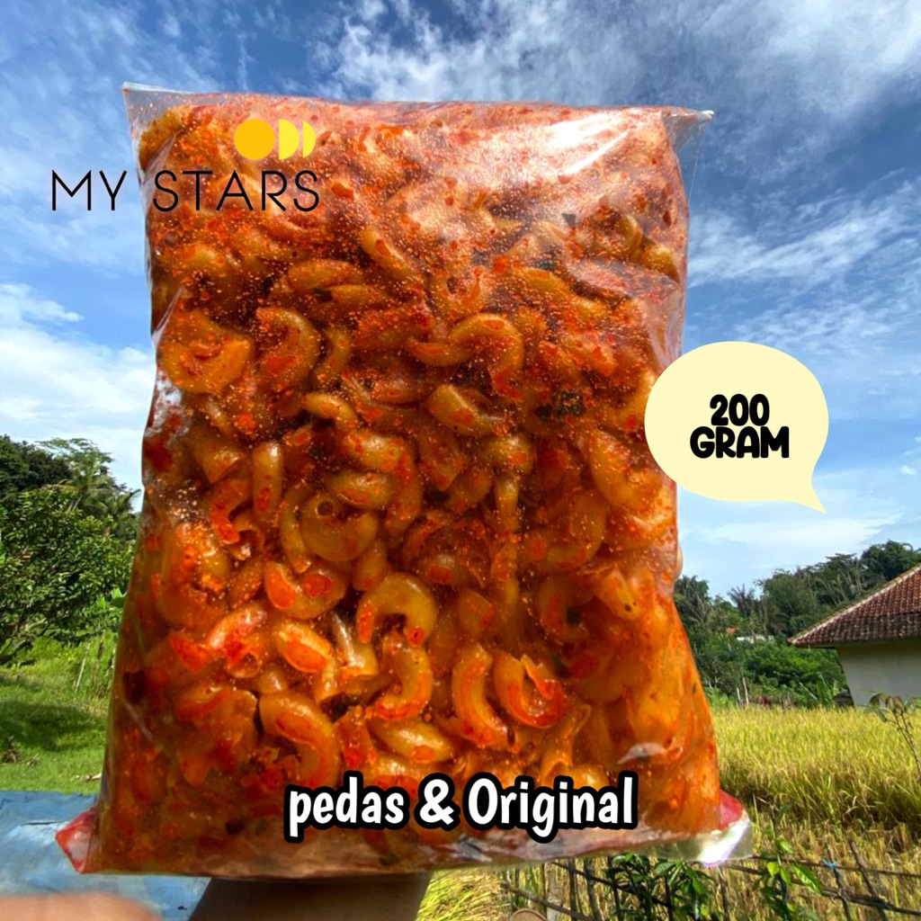 

Makaroni cikruh daun jeruk original pedas Cemilan kriuk