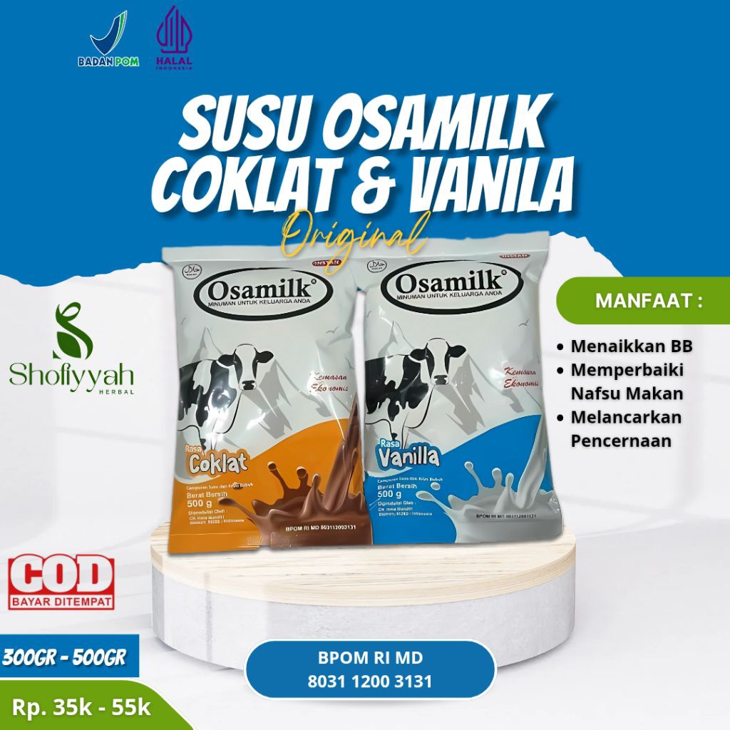 

Osamilk susu sapi bubuk murni vanila dan coklat susu penambah berat badan original