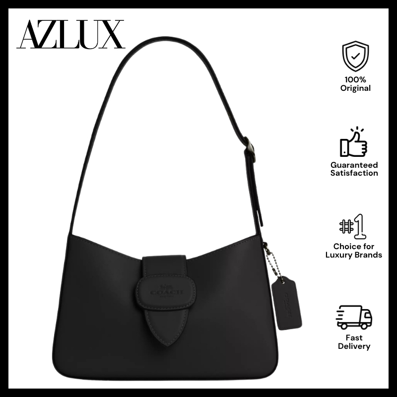 Coach Eliza Shoulder Bag Leather Covered Closure Black