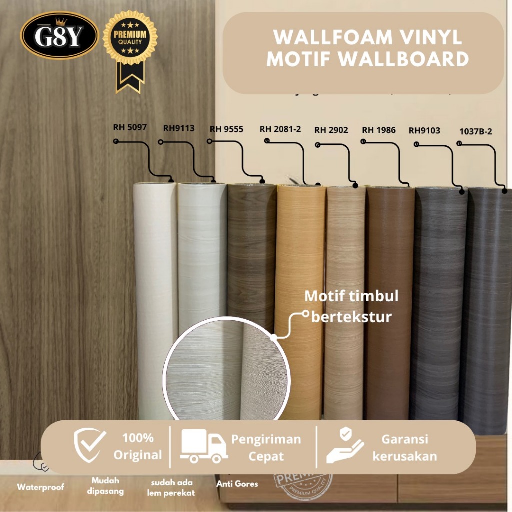 WALLFOAM Motif WALLBOARD UK Lebar 120CM x Panjang 3M / Wallfoam Dinding Vinyl / Foam Roll Sticker