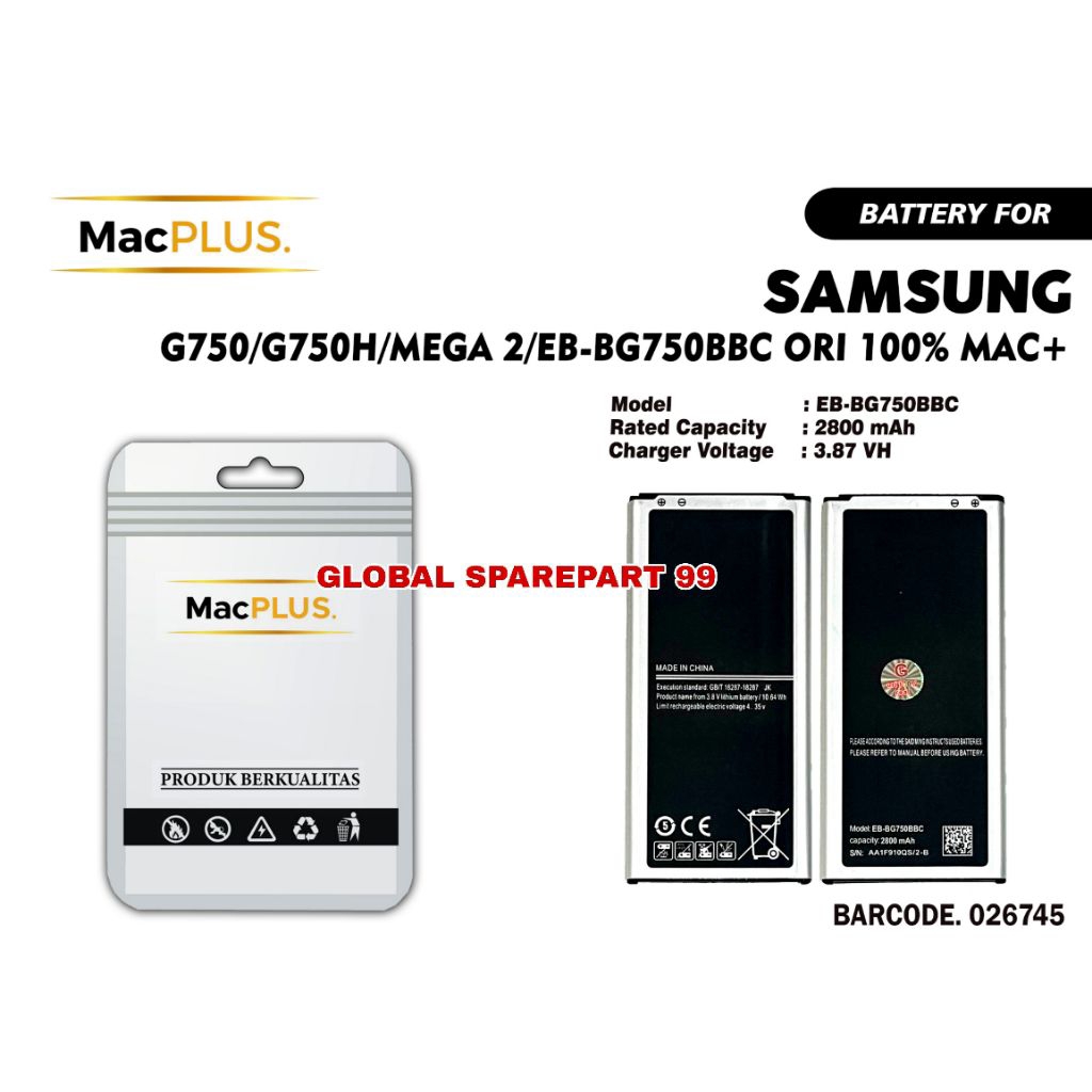 BATERAI (EB-BG750BBC) SAMSUNG GALAXY MEGA 2 G750 G750H ORI 100% MAC+ BATERAI BATTERY BATRE