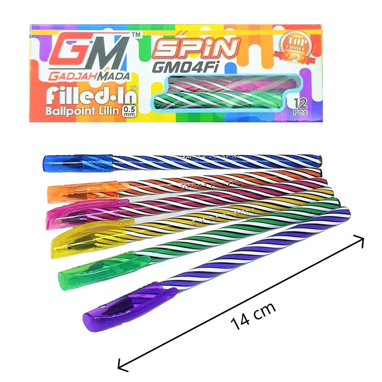

Pulpen/Bolpen/Ballpoint/Ballpen Lilin Gajah Mada Murah GM04Fi Spin (Isi 12 pcs)