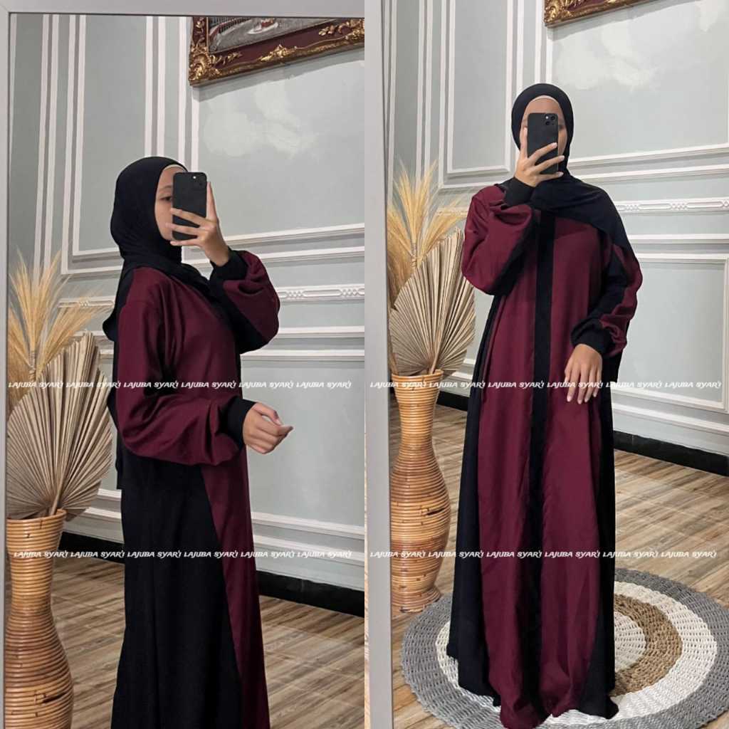 Abaya garis 1 maroon - abaya hitam - gamis hitam - abaya arab - gamis turkey - - dress hitam abaya m
