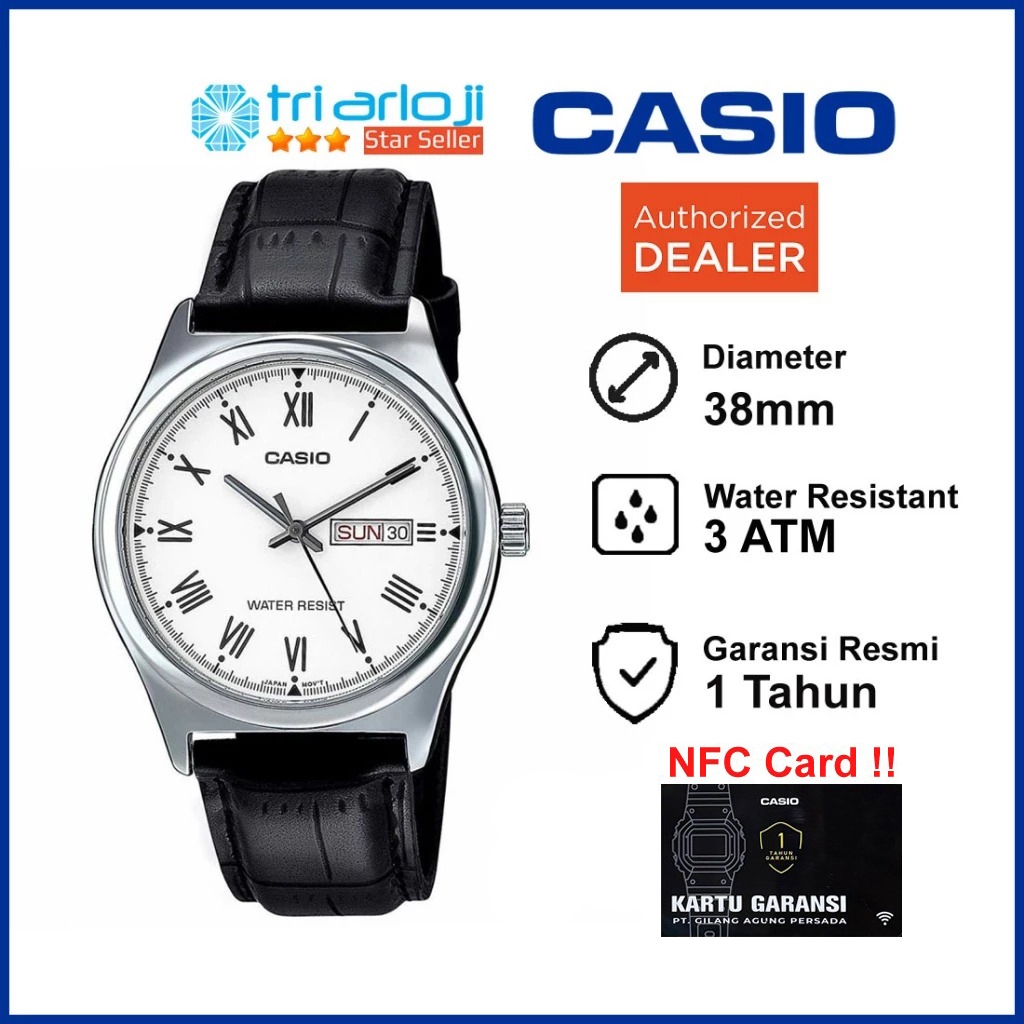 CASIO MTP-V006L-7BUDF Jam Tangan Pria Analog Hitam Kulit MTP-V006L-7B MTPV006L