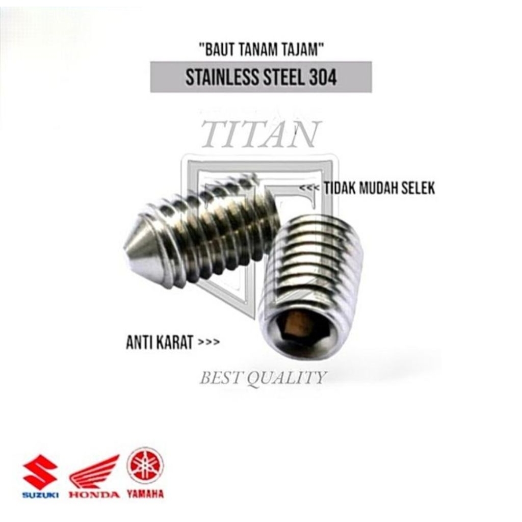 (5 pcs) Baut Tanam M4 x 4 / M4 x 5 / M4 x 6 / M4 x 8 / M4 x 10 SS304 Baut Tanam 4MM Ujung Tajam