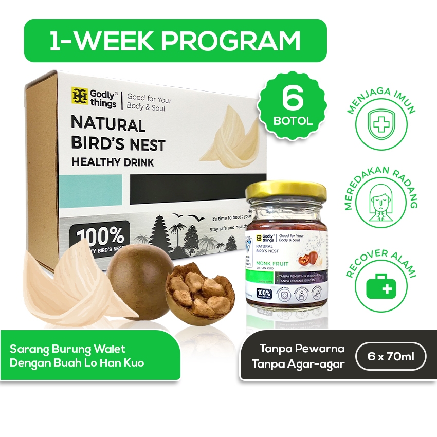 

Godlythings | Minuman Sarang Burung Walet Bird's Nest Drink | Varian Monk Fruit dengan Tambahan Buah Lo Han Kuo | Menjaga Imun, Meredakan Radang dan Membantu Penyembuhan Alami | Tanpa Pewarna Pengawet Dan Pemanis Buatan