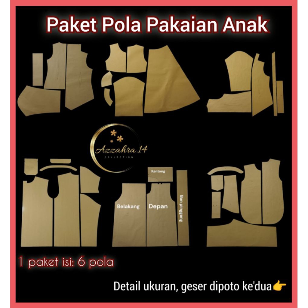 isi: 6 pola, paket pola baju anak (pola kebaya,gamis,kulot,kurta,keja Koko)
