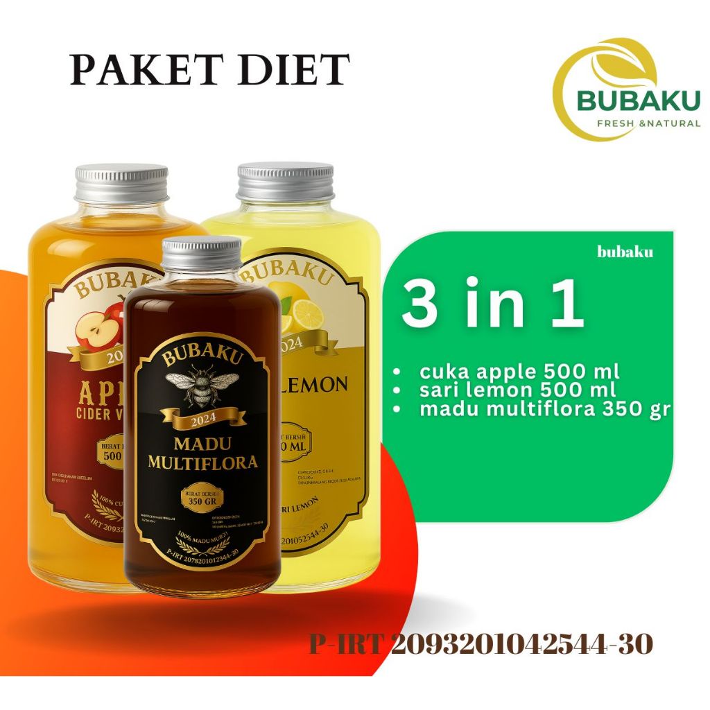 

Paket Bundling Sehat Combo Diet - Cuka Apel 500ml, Sari Lemon 500ml, Madu Multiflora 30 gr-BUBAKU