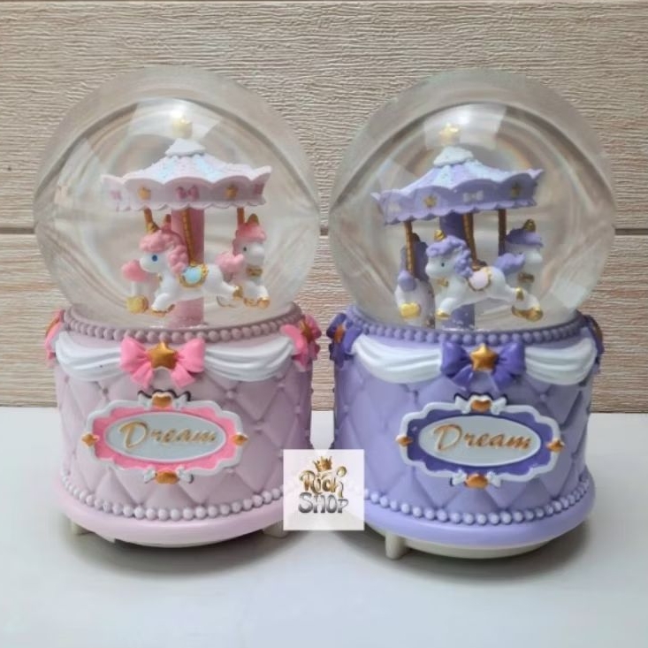 Snowball Kotak Musik Bola Kaca Kristal Salju Unicorn Snowglobe