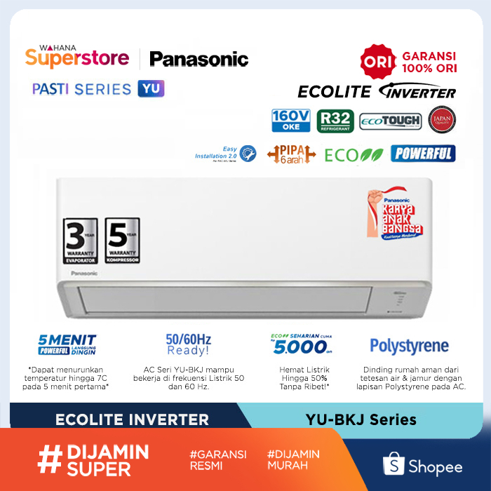 Panasonic AC Ecolite Inverter YU Series 1/2 PK - CS/CU-YU5BKJ