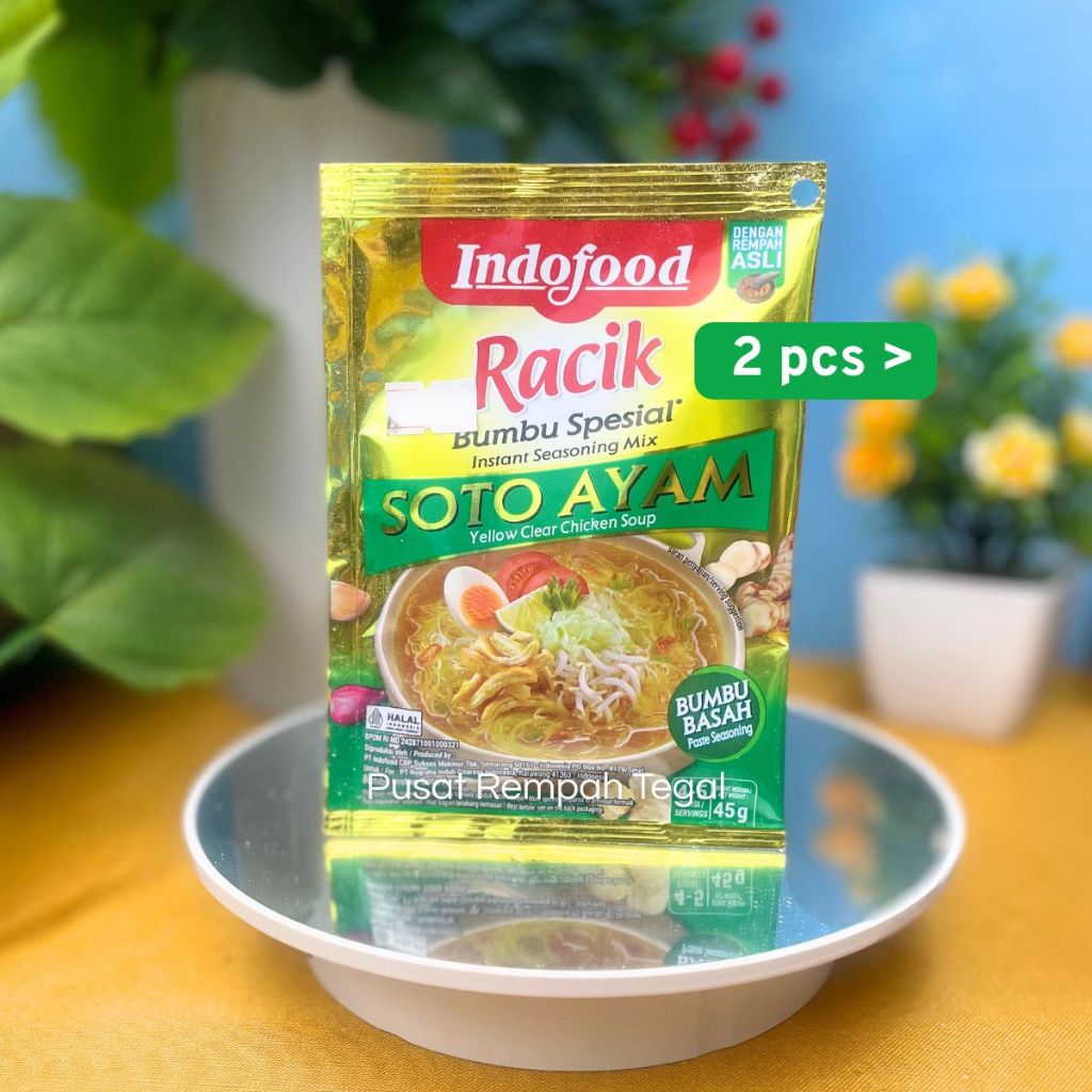 

Paket Isi 2 Racik Soto Ayam Indofood Untuk 4-5 Porsi isi 45gr Bumbu Spesial Instant Seasoning Mix Yellow Clear Chicken Soup Bumbu Basah Paste Seasoning