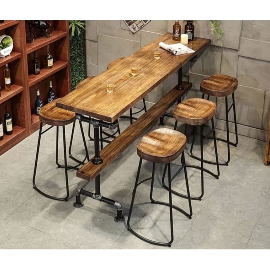 RAY Set Meja Cafe Minimalis Besi dan Kayu - Meja Makan scandinavian unik