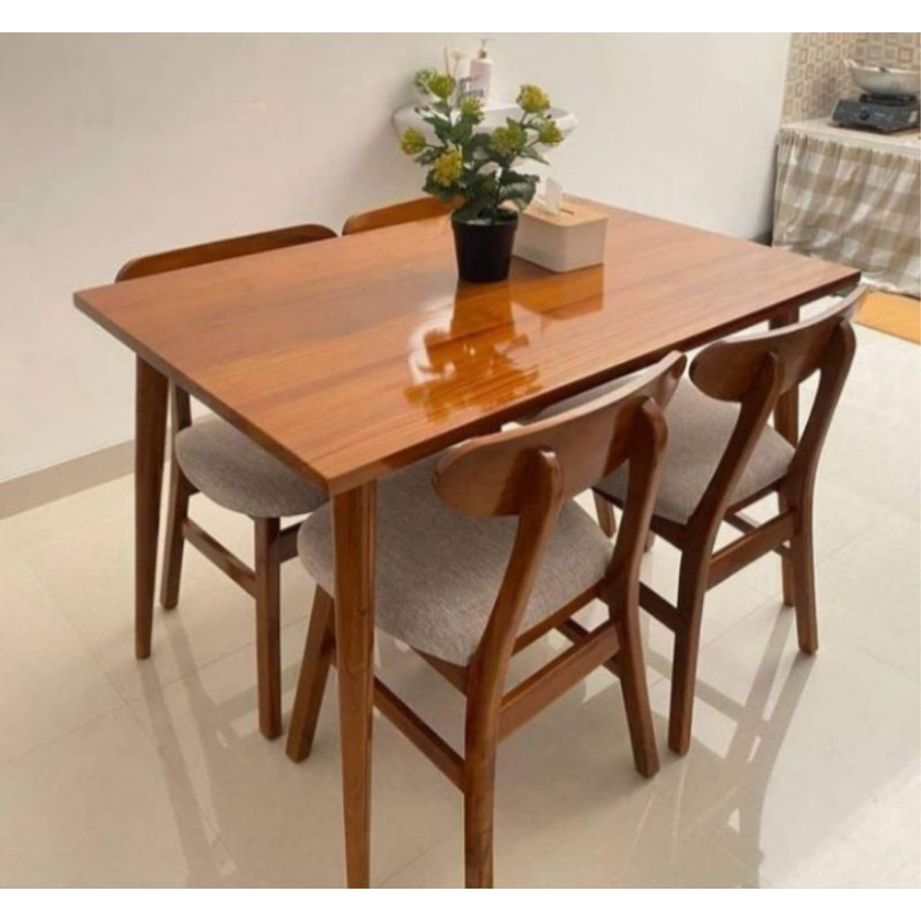 RAY meja makan, meja makan set, set meja makan jati jepara