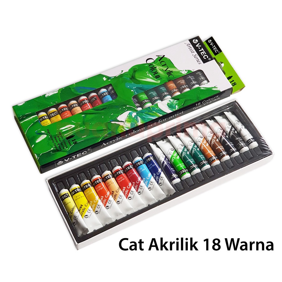 

KODE O6R Cat Akrilik VTec 18 Warna 6 ml Acrylic Colours Vtec VT618 6mlx18clr