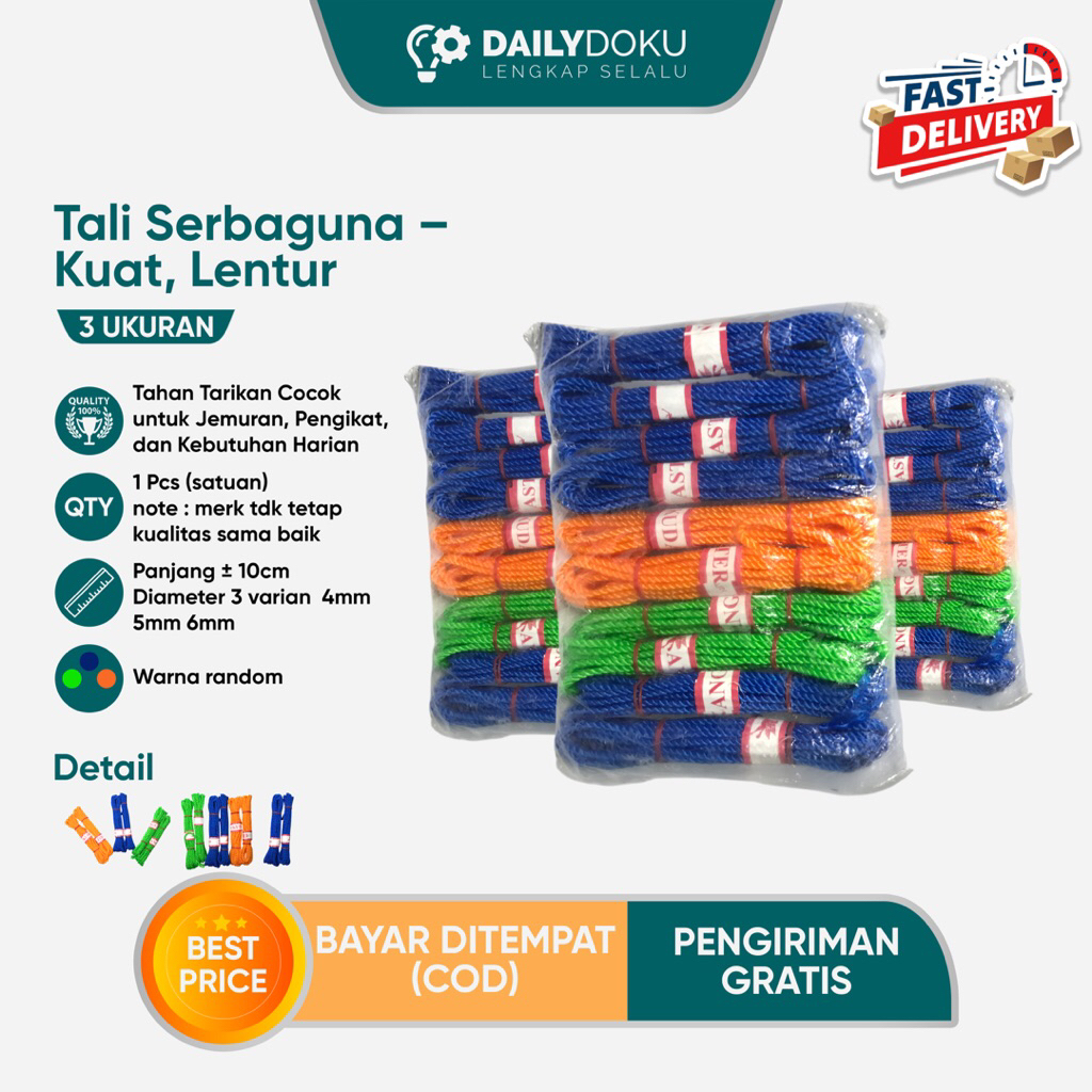 

Tali Tambang Serbaguna Diameter 4mm 5mm 6mm Jemuran Panjang 10m – Kuat, Lentur, Banyak Warna