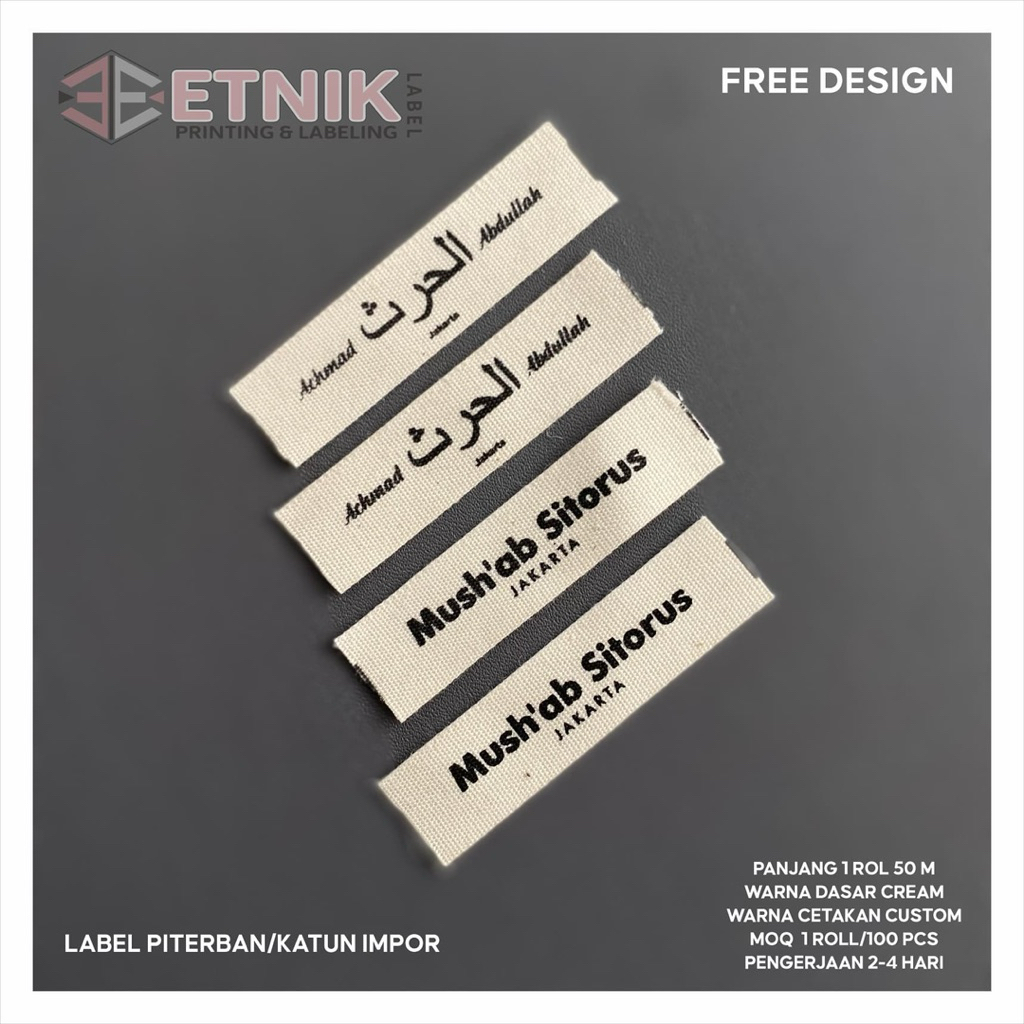 

BISA ORDER MULAI 100 PCS. piterban import / label baju / label pakaian / label merek / label murah / label sablon / label katun / label hijab / piterban /label murah baju/ label kerah/label baju anak/label katun/label murah/label sablon custom/label kerah