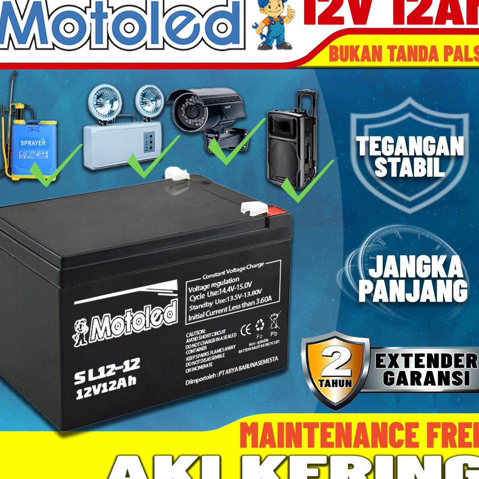 KODE T34G MOTOLED Aki Sprayer 12V 12Ah Speaker Aktif Aki Kering 12V Battery Tangki Semprot Garansi 2
