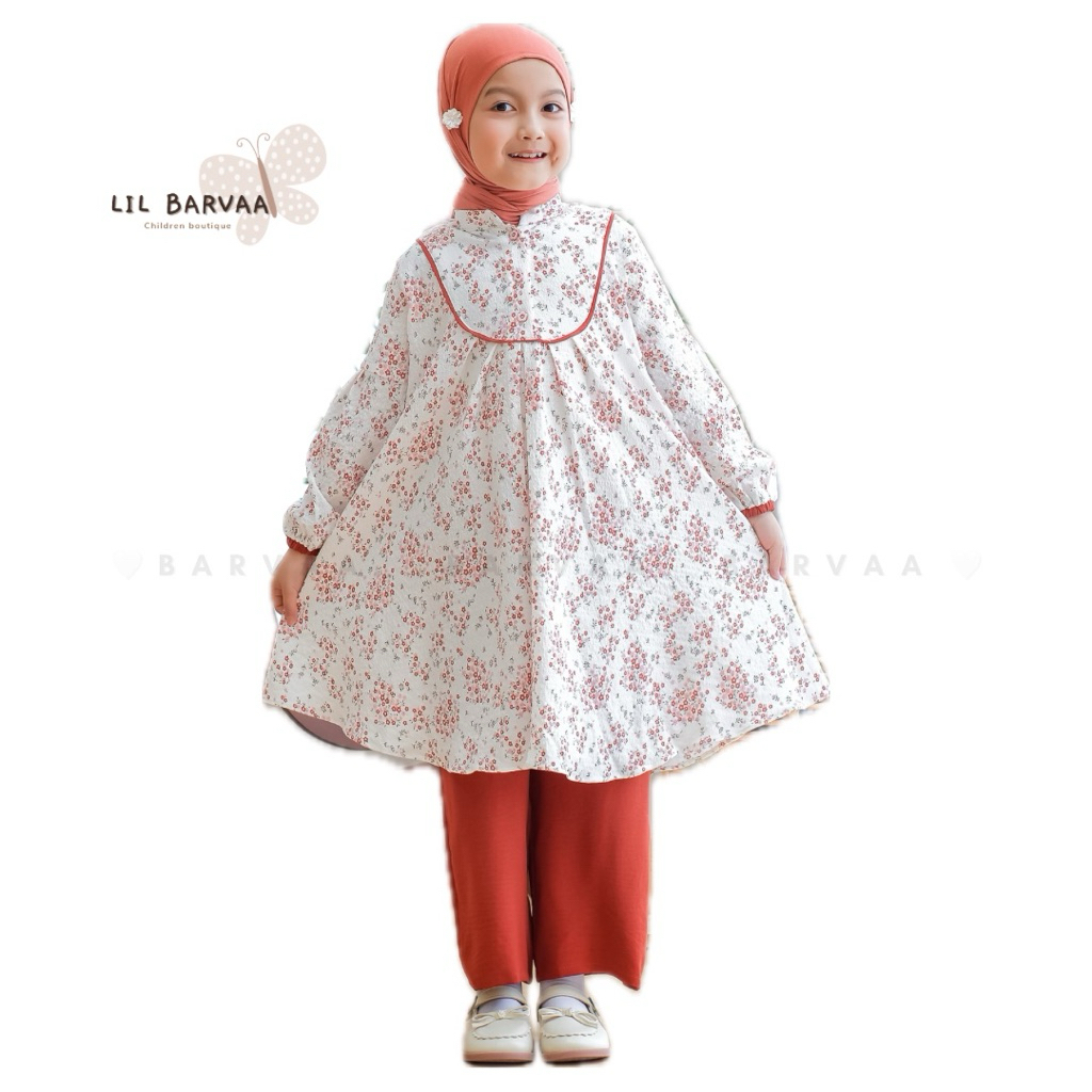 Lil Barvaa - Nafisa Putih Terra Set Long Tunik Celana Anak Perempuan