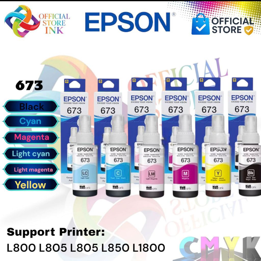 Tinta Printer Epson 673 Black Dan Color Original Printer L800 L805 L805 L850 L1800