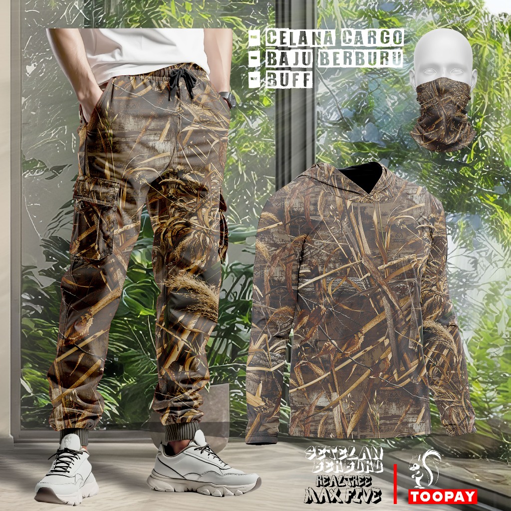Setelan Baju Berburu Kamuflase - Kaos Berburu Lengan Panjang untuk Pria Motif Realtree Camouflage