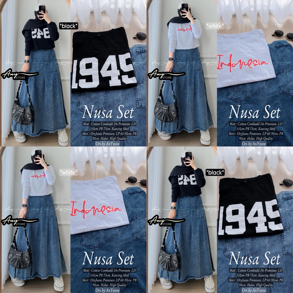 nusa setelan wanita kekinian by A.N.Y one set rok jeans by valent one set wanita kekinian rok jins w