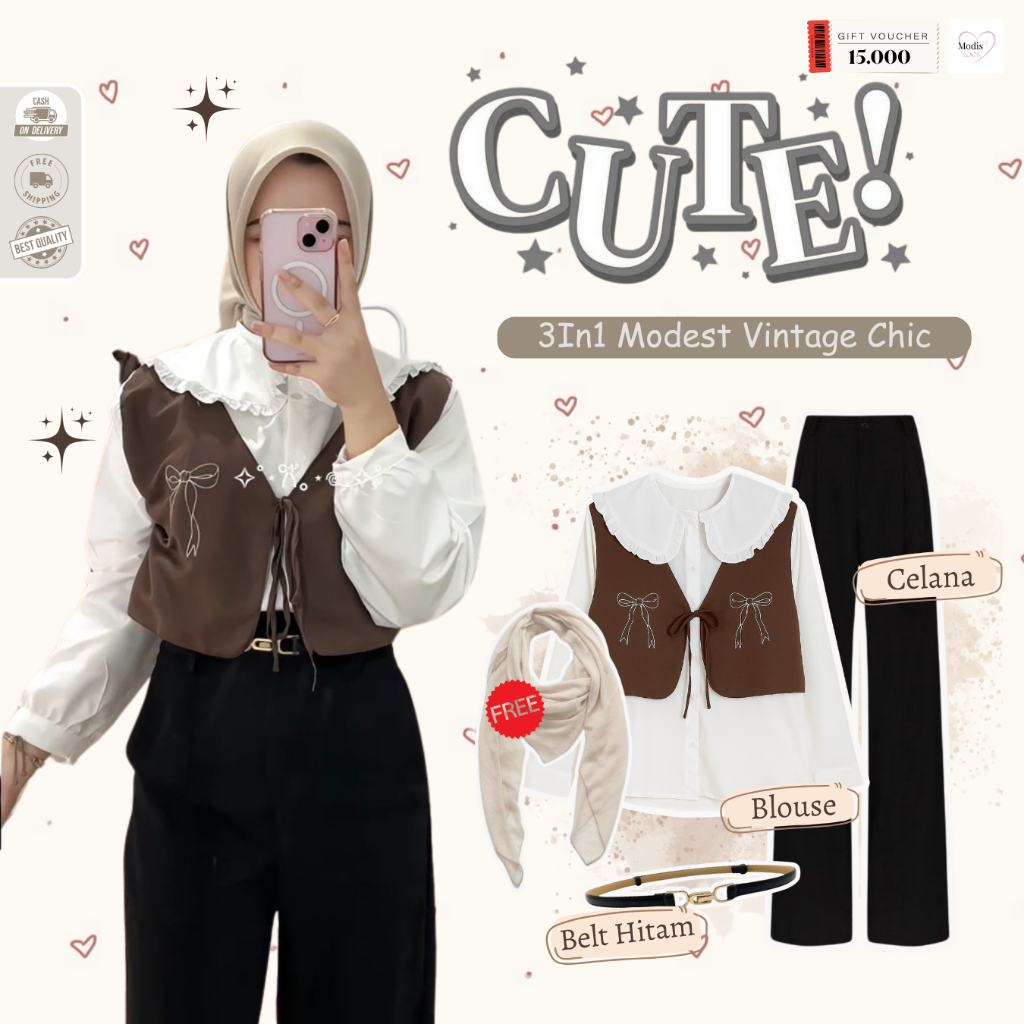 Vira 1 Set Outfit Wanita ( Belt +  Blouse + Celana + Hijab) Outfit Kekinian - ML20