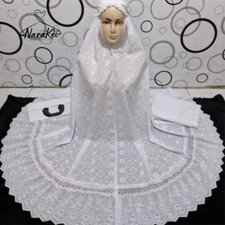 MUKENA DEWASA JUMBO KATUN PARIS REMPEL PREMIUM PUTIH BERSIH