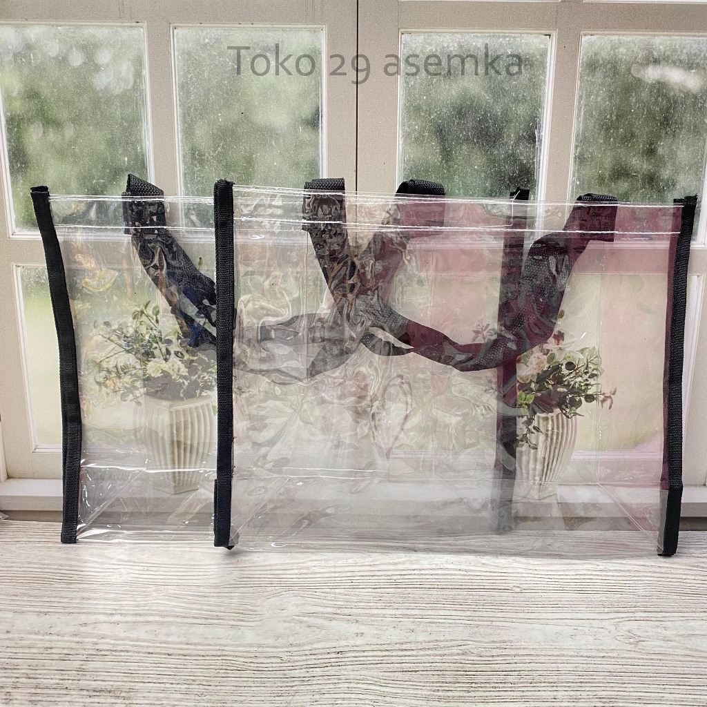 

GOODIEBAG TRANSPARAN LIST TALI HITAM UK 40X30X15 MN-1930 WANITA FASHION AKSESORIS DEWASA MULTIFUNGSI