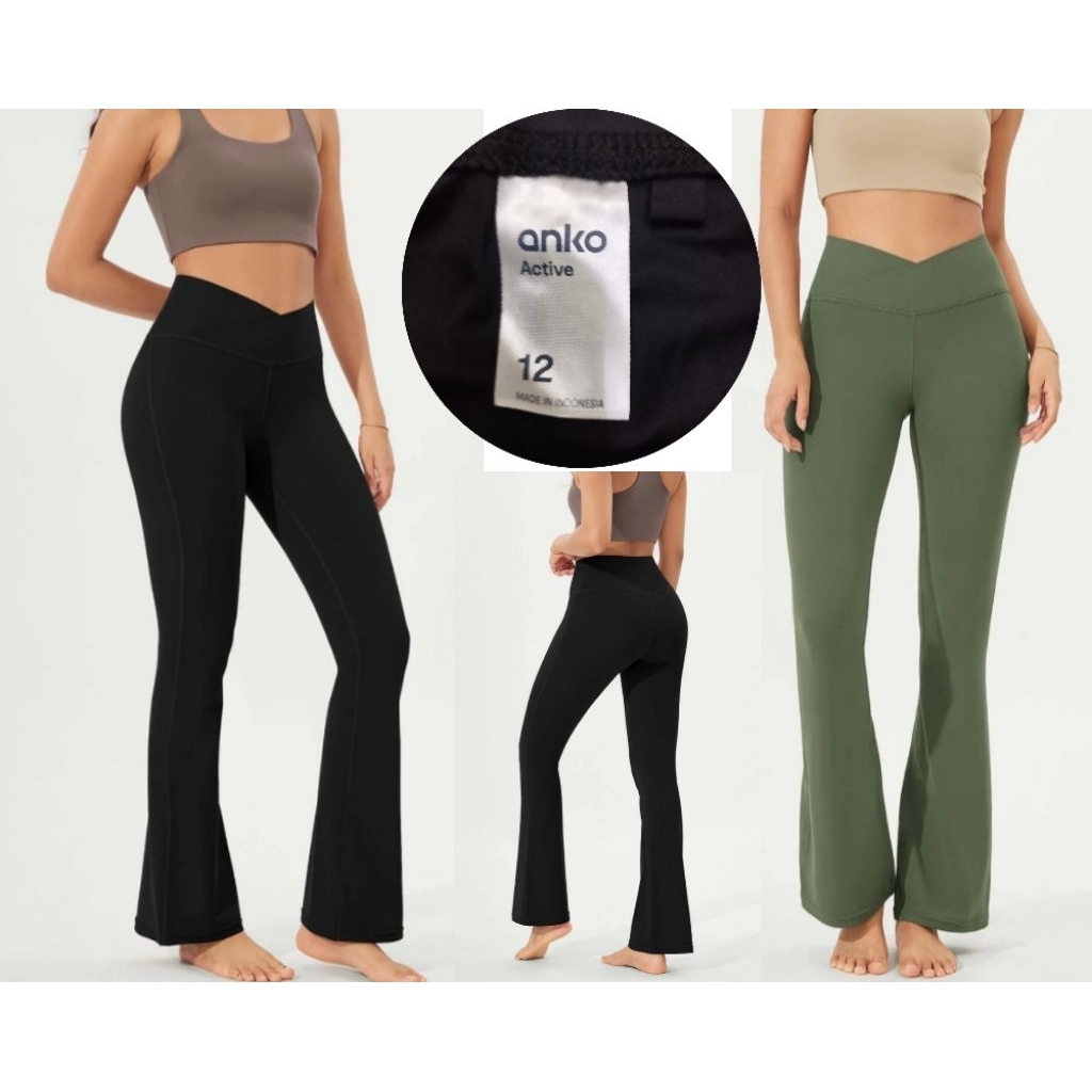 Celana Yoga Legging Anko Cross Flare wanita