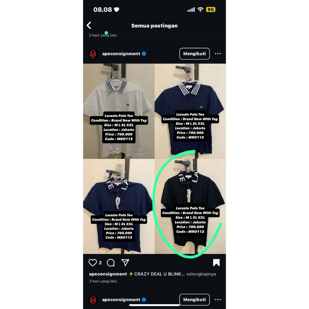 lacoste polo black tee new