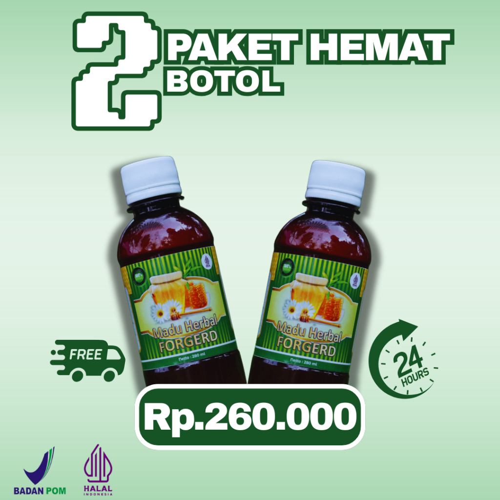 

Paket Isi 2 Botol Madu Forgerd Madu Lambung Herbal Alami Sembuh Atasi Masalah Maag dan Gerd