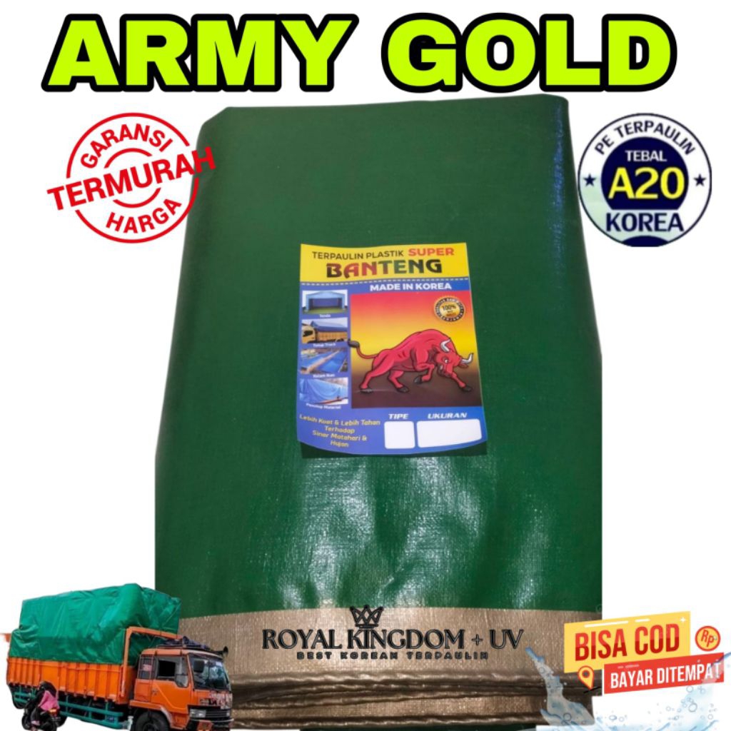 Terpal A20 4x6 UV KOREA Import, terpal terop terpal jemuran terpal kolam terpal truk dll Gold Hijau 