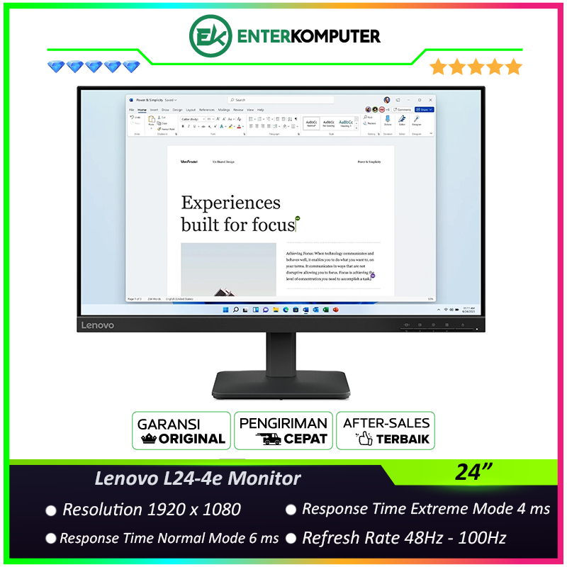 Lenovo L24-4e 23.8" FHD IPS 100Hz Monitor / Monitor 24 Inch