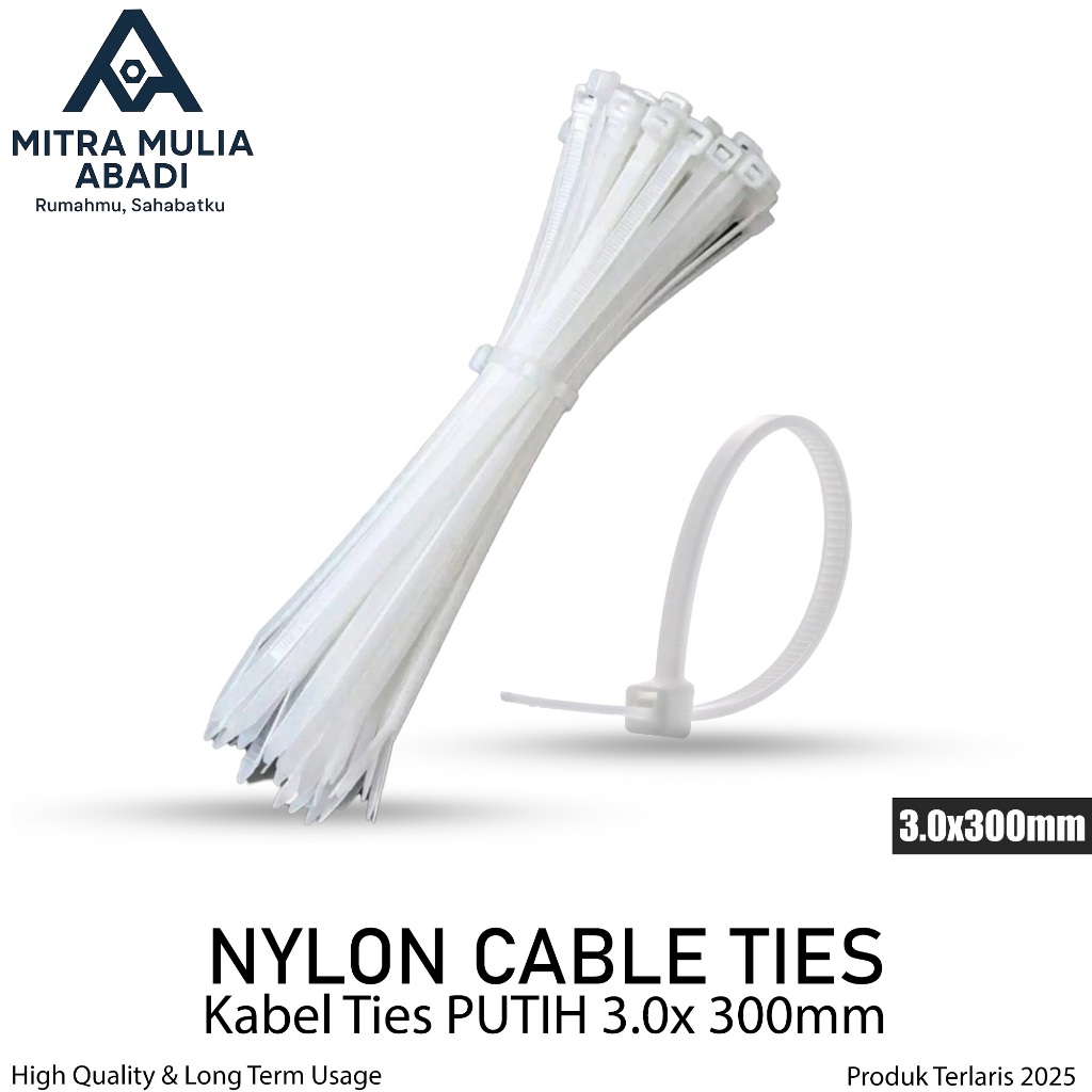 

Kabel Ties Putih 3.0x300mm 100pcs - Cable Ties Nylon Cable High Quality