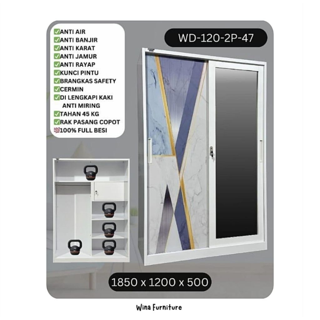 Lemari pakaian besi 2 pintu - Lemari jumbo 2 pintu - Lemari pakaian sliding - Lemari pakaian kaca - 