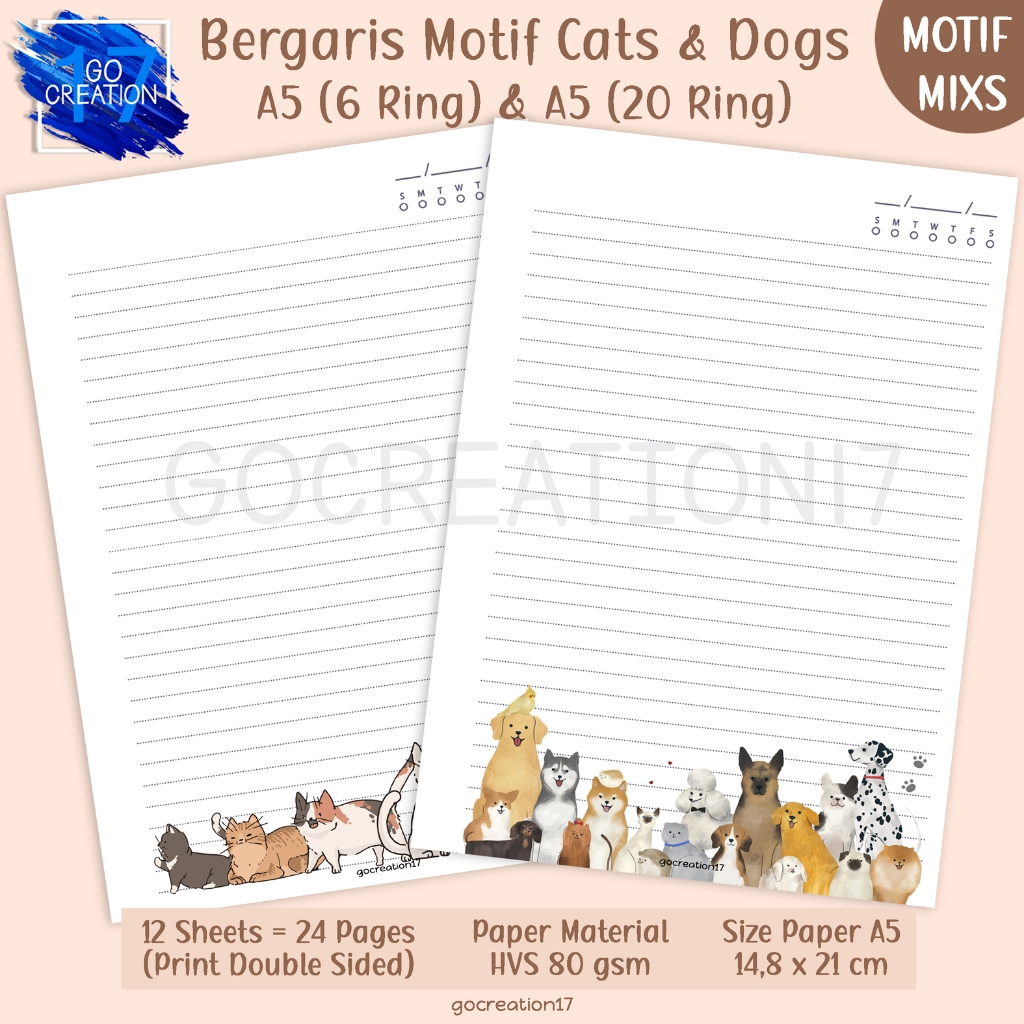

Buku Planner Kertas Isi Binder Line Bergaris Cats and Dogs Motif A5