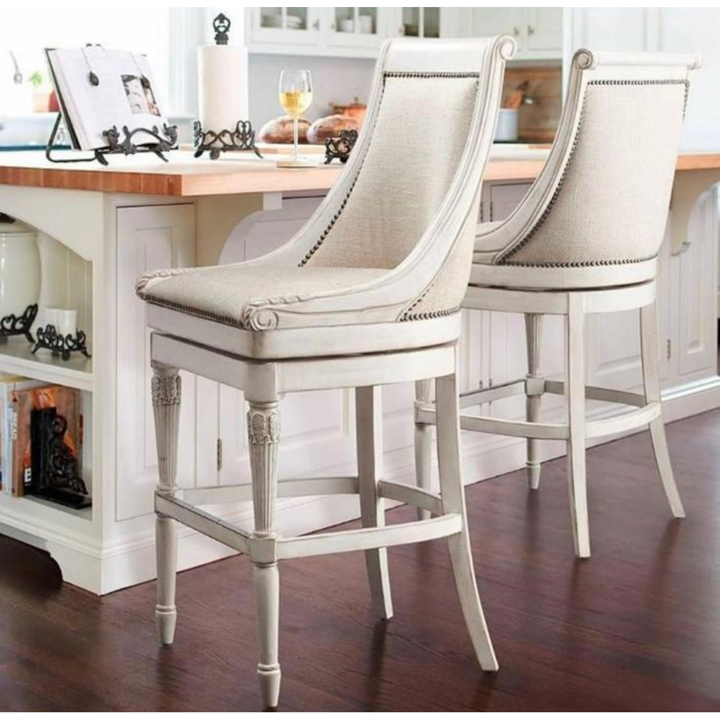 Kursi bar klasik putar duco putih bar stool kayu jati kokoh